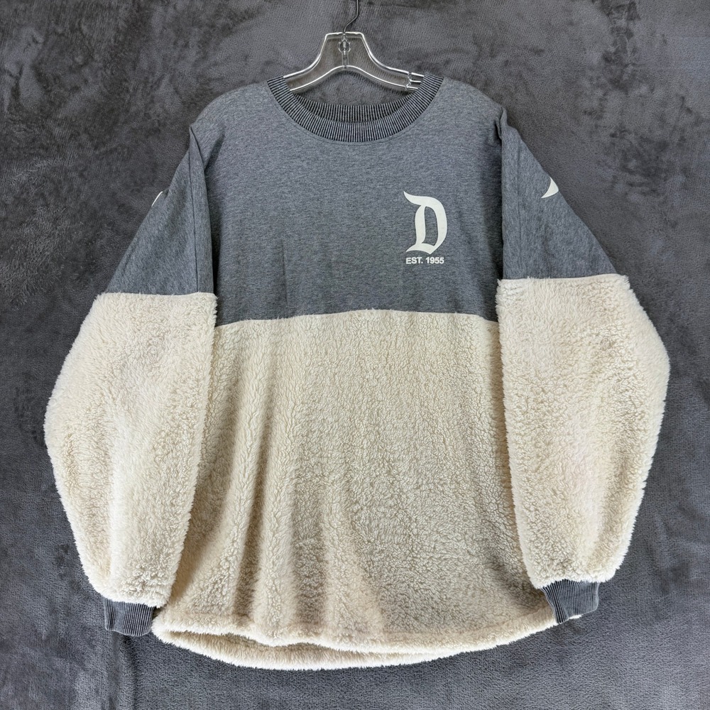 Disneyland Spirit Jersey Pullover Unisex L Grey Sherpa Fleece Disney EUC